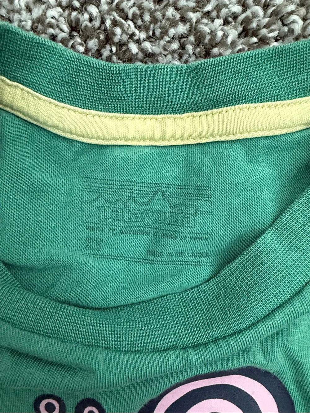 Patagonia Green Kids Tee with Turtle Graphic and Coral Accents